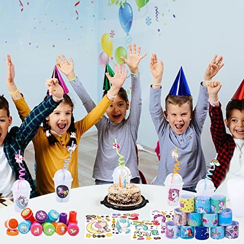 220Pcs Unicorn Party Favors Pack with Bracelets and Stickers