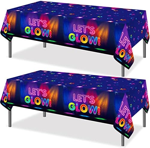 Tegeme 2 Pieces Glow in the Dark Tablecloth 86x51 Inch Neon Party Supplies