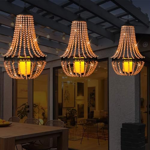 BAYN 27 Inch Battery Operated Clear Acrylic Beaded Chandelier