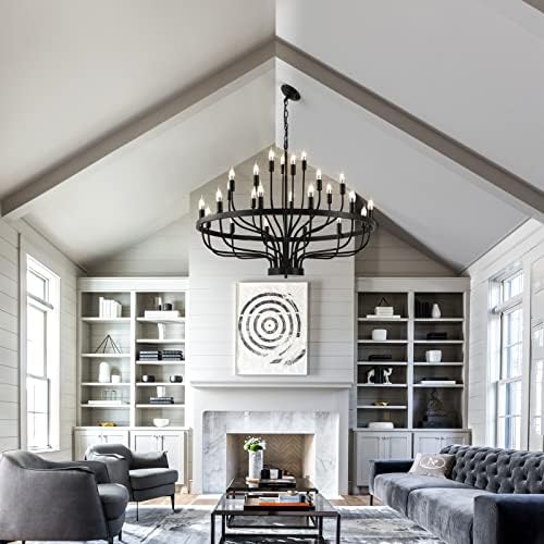 24 Light Black Chandelier 3 Tier Modern Farmhouse