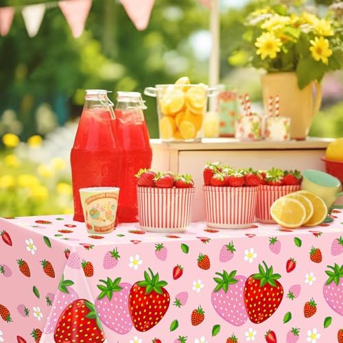 4 Pack Strawberry Birthday Tablecloths 51x86 in