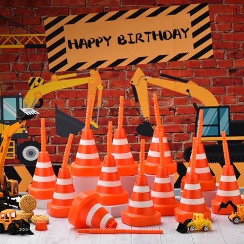 8-Pack Construction Cone Cups with Straws for Kids Party