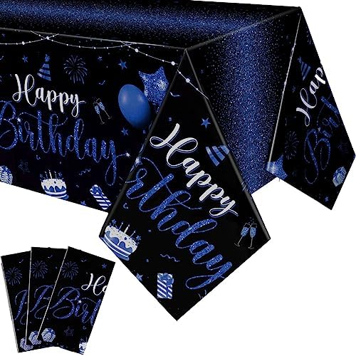 Tudomro 3 Pcs Birthday Tablecloths Plastic Rectangular Covers for Parties