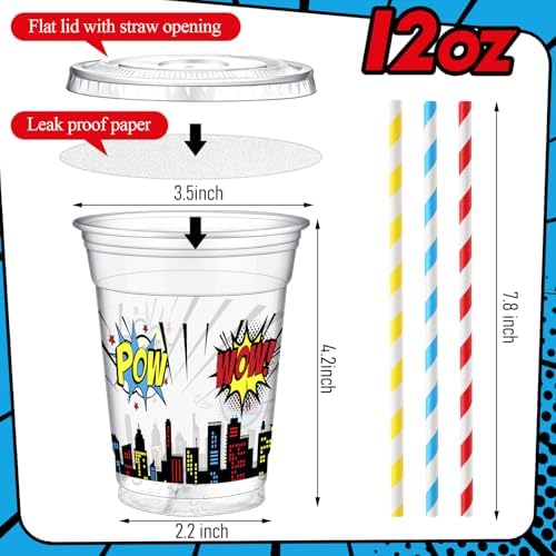 50 Pcs 12 oz Disposable Cups with Lids and Straws for Parties