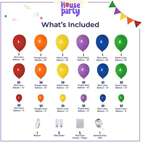 HOUSE OF PARTY Rainbow Balloon Arch Kit 135 Pcs 16 Inch