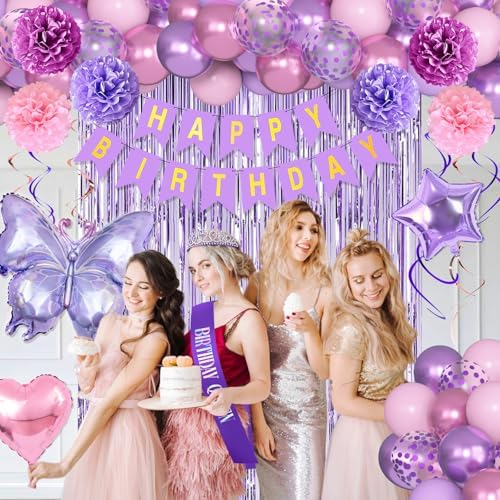 Ouddy Life Purple Pink Birthday Decorations for Women Girls