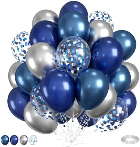 FunHot Navy Blue and Silver Balloons Party Decor Set