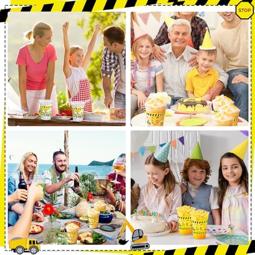 50 Pcs Construction Themed Plastic Cups with Lids and Straws