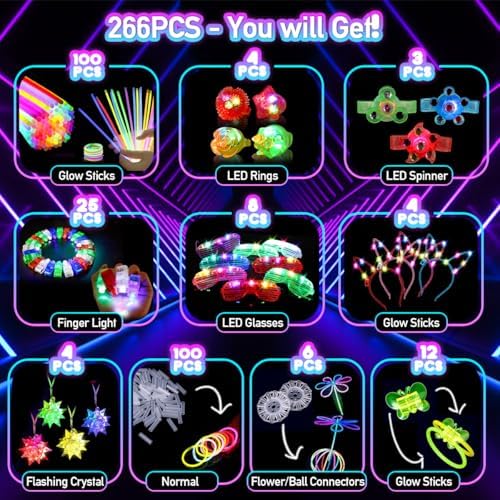 266PCS Glow in the Dark Party Supplies for Kids Adults