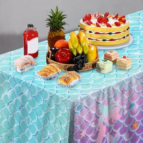 4 Pcs Mermaid Tablecloth Ocean Theme Rectangular Table Covers for Birthday Parties
