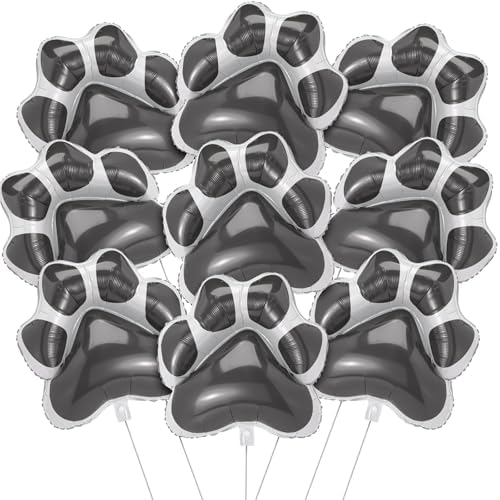 Hungdao 9 Pcs Jumbo Grey Dog Paw Foil Balloons