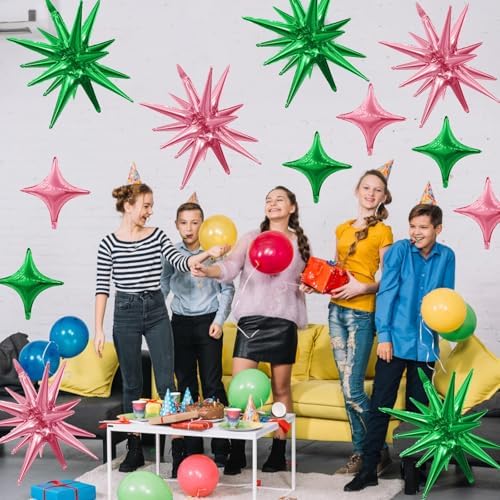 Pink Green Star Balloons Set for Parties and Celebrations