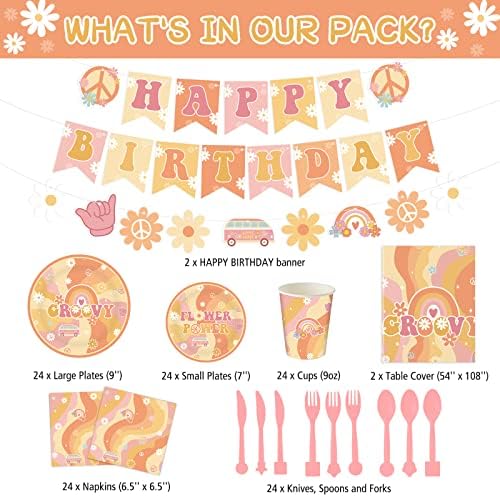 Geyee 173 Pcs Groovy Party Supplies Serves 24