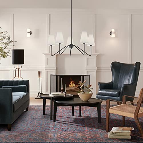Electro bp 30 Inch 5 Arm Chandelier Matt Black with White Linen Shades