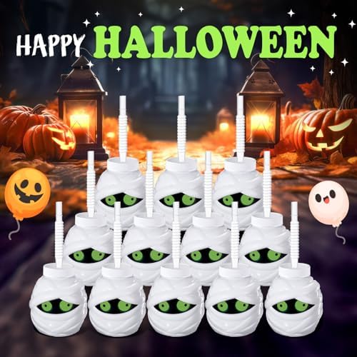 Umigy 24 Pcs Halloween Cups with Lids and Straws