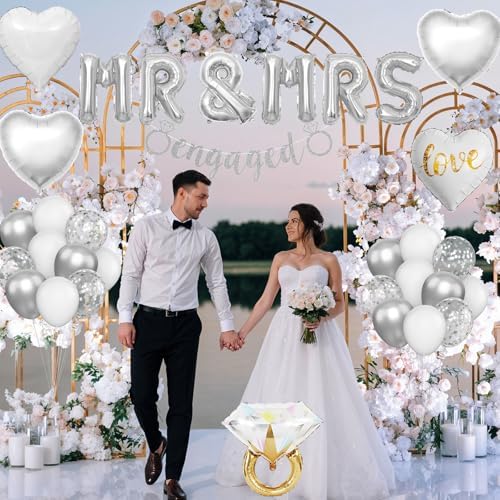 Dagelar Silver Engagement Party Decor Balloons Set