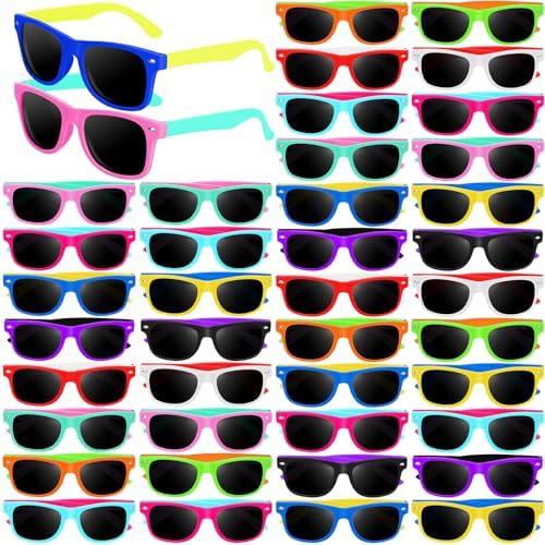 Kids Neon Sunglasses Bulk - 48 Pieces Summer Beach Party Glasses