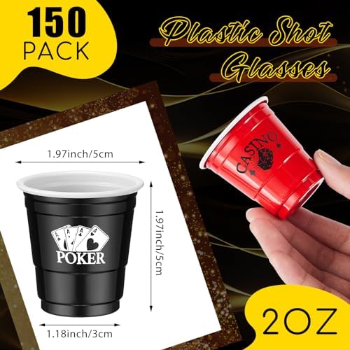 150 Pcs Casino Party Cups 2 Oz Poker Tumbler for Events