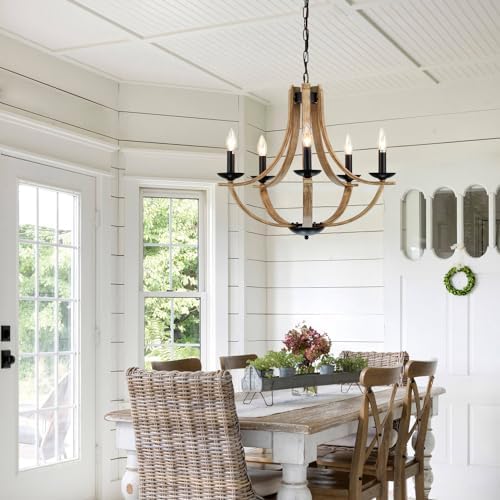 Farmhouse Chandeliers 5-Light 24 Inch Faux Wood Hanging Light