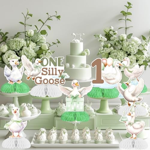 8Pcs Silly Goose Honeycomb Centerpieces 1st Birthday Decorations