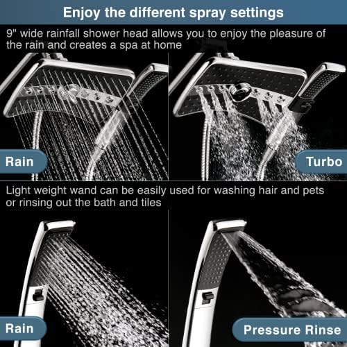 BRIGHT SHOWERS Handheld and Fixed Shower Head Combo with 24-Inch Grab Bar