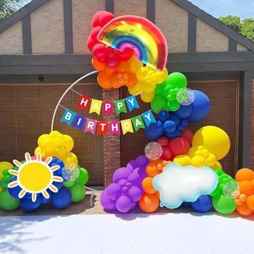 Rainbow Party Decor Kit Balloons Arch Banner Daisy Foil Balloons