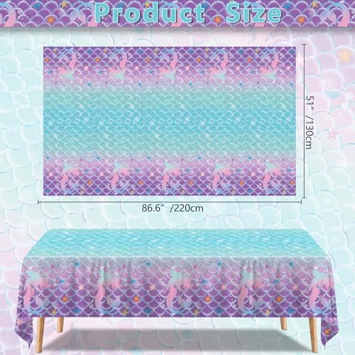 4 Pcs Mermaid Tablecloth Ocean Theme Rectangular Table Covers for Birthday Parties