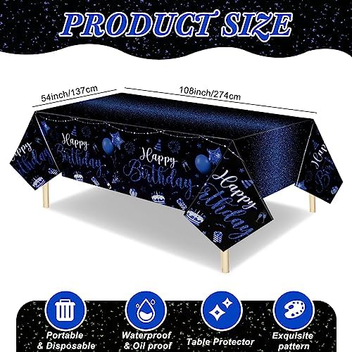 Tudomro 3 Pcs Birthday Tablecloths Plastic Rectangular Covers for Parties