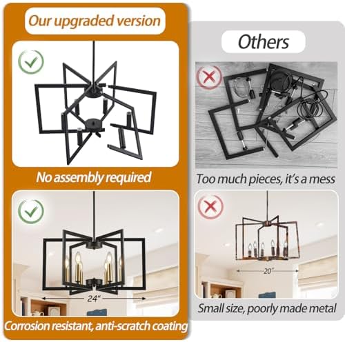 Modern Farmhouse 6-Light Black Chandelier for Dining Room and Entryway