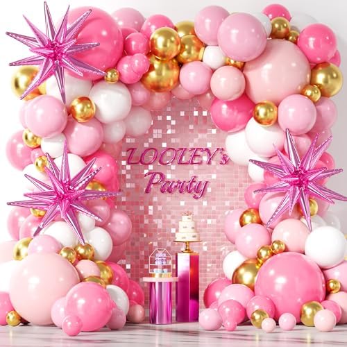 137 Pcs Pink Gold Balloons Garland Kit with Stars