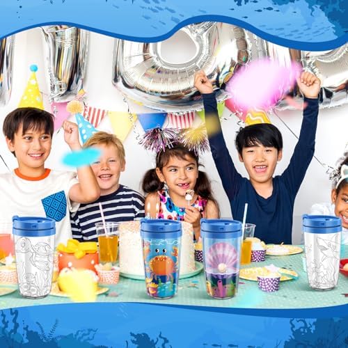 Ocean Animal DIY Cups with Lids and Pens for Kids