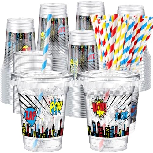 50 Pcs 12 oz Disposable Cups with Lids and Straws for Parties