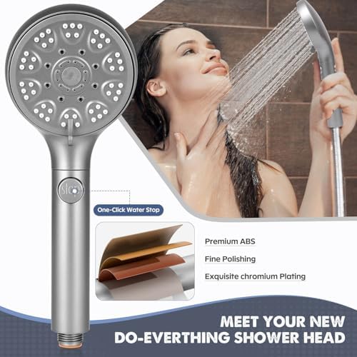 ROTORLI Handheld Shower Head with 5 Modes and 6-Foot Hose Silver