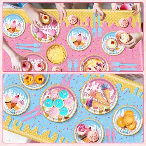 REDWORD Ice Cream Tablecloths 2PCS for Birthday Celebrations