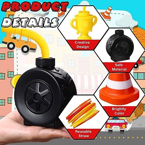 Mifoci 12 Pack Construction Tire Cone Cups with Yellow Straws for Party
