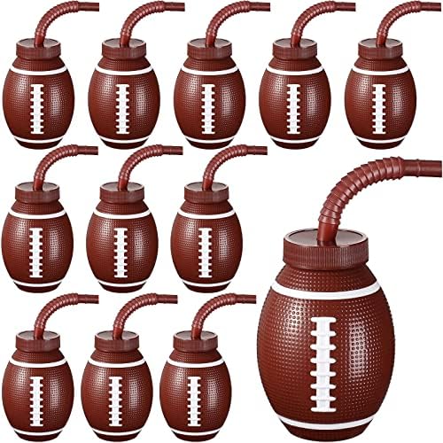 Sawysine 12 Piece Football Cup Set with Straws and Lids