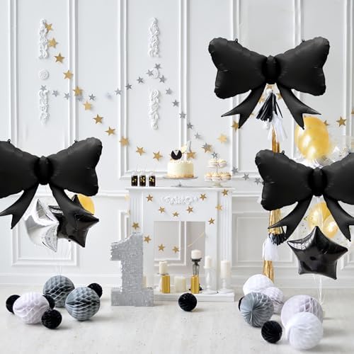 3 Piece Black Bow Balloons for Party Decorations
