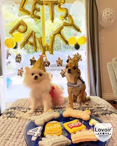 Lovoir 9 Pcs Lets Pawty Balloons Gold Party Decorations