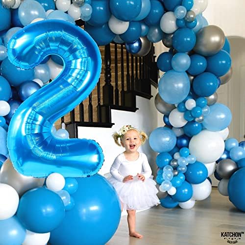 KatchOn Big Blue Number 2 Balloon with Happy Birthday Banner - Pack of 2