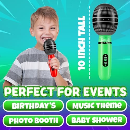 24 Pack Inflatable Microphones Neon Colors 10 Inch