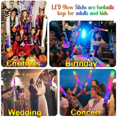 LifBetter 70 Pcs Foam Glow Sticks with 3 Modes