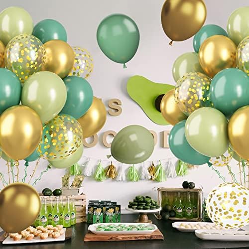 Paready 60 Pcs 12 Inch Green Gold Balloons Set