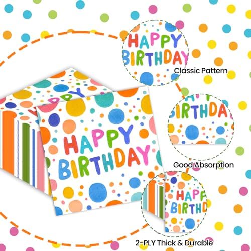 50PCS Happy Birthday Paper Napkins for Parties and Events