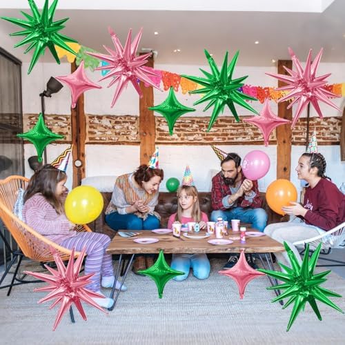 Pink Green Star Balloons Set for Parties and Celebrations