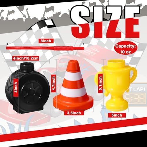 Mifoci 12 Pack Construction Tire Cone Cups with Yellow Straws for Party