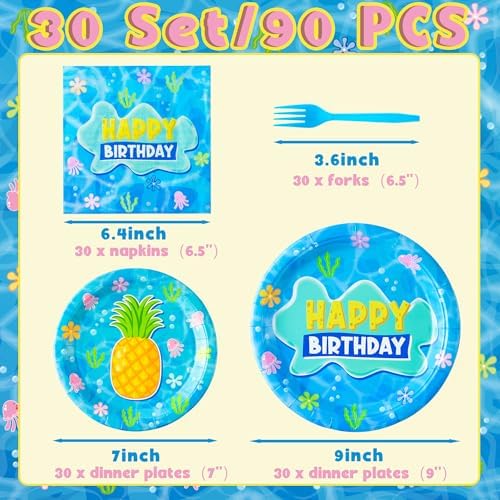 GaofanWai Ocean Pineapple Birthday Plates - 96PCS Set for Kids Baby Shower