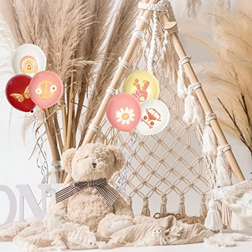 Whaline 60Pcs Groovy Retro Hippie Balloons with White Ribbon