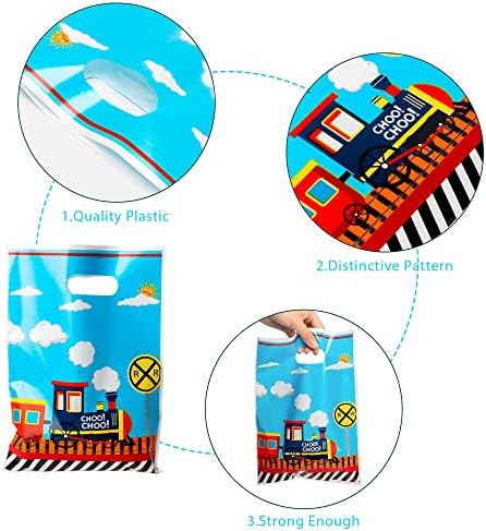 3sscha 50Pcs Train Themed Waterproof Goodie Bags with Handles