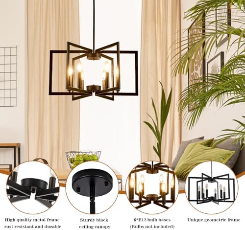 Modern Farmhouse 6-Light Black Chandelier for Dining Room and Entryway