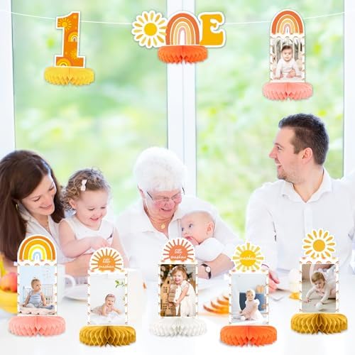 Boho Sun Photo Honeycomb Centerpieces for Baby Birthday Decorations